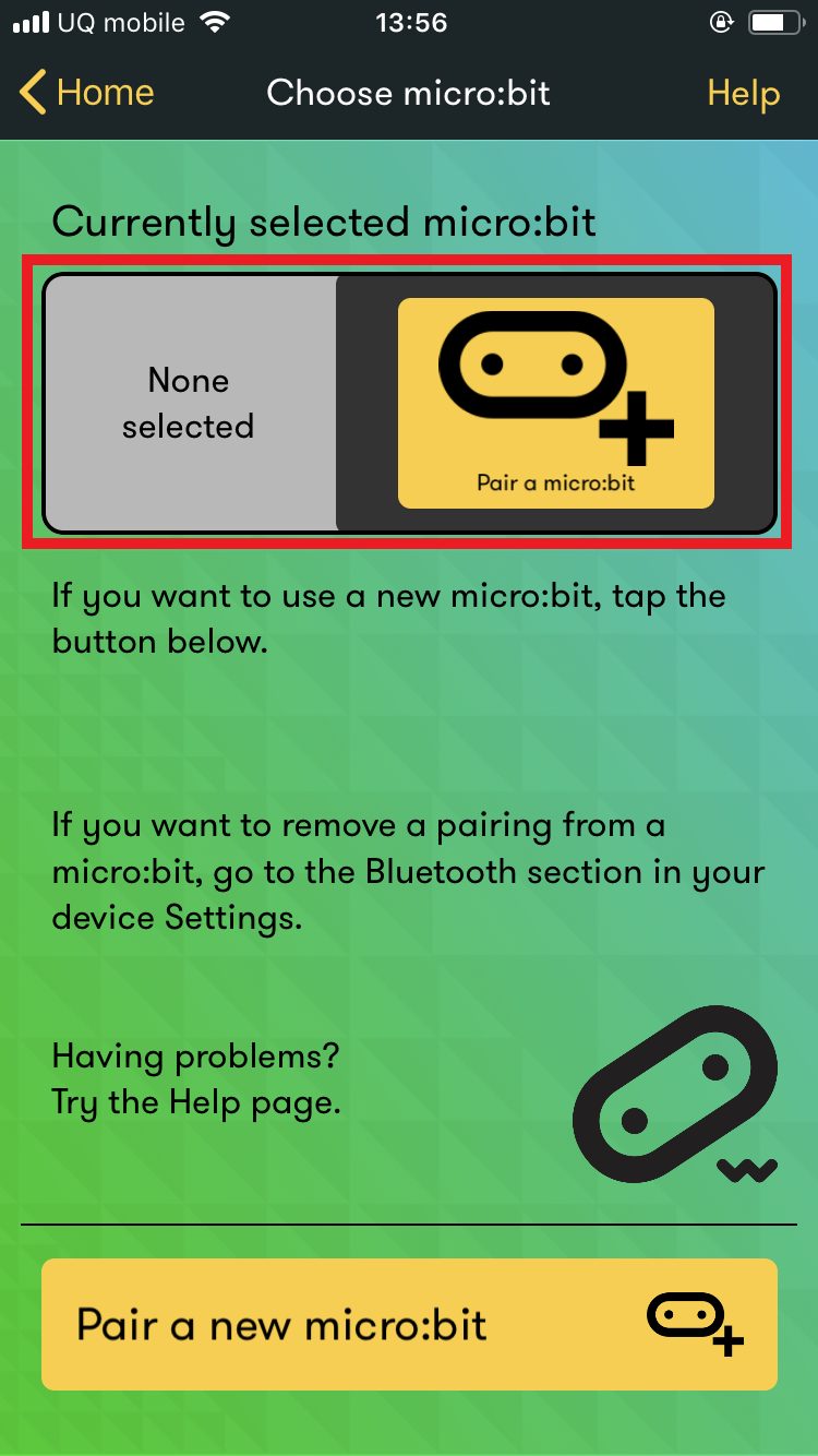 micro:bitアプリの「Choose micro:bit」画面の画像