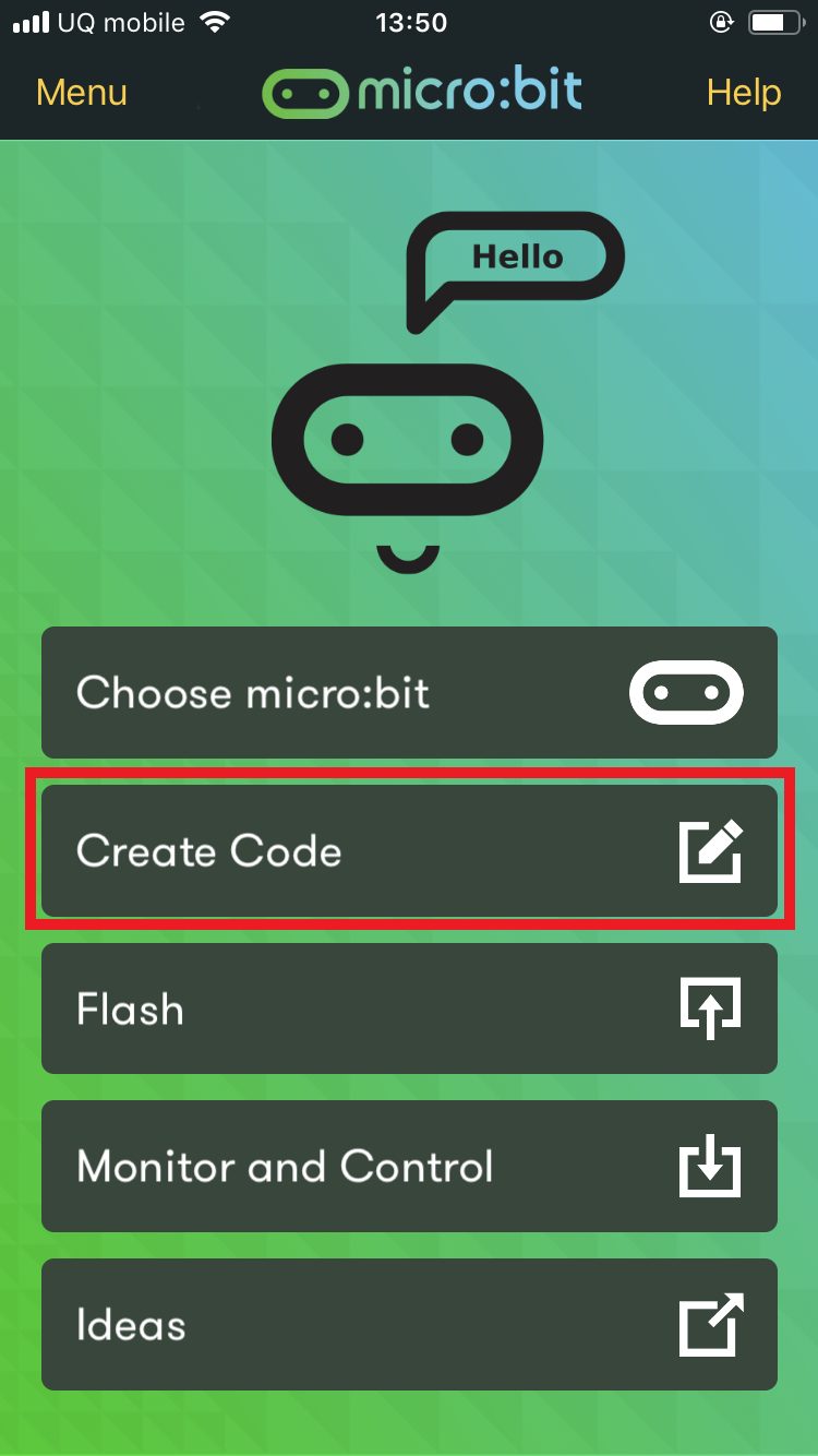 micro:bitアプリのホーム画面の画像